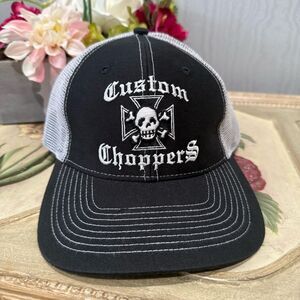 Falcon Custom Choppers Adjustable Mesh Trucker Cap Hat Skull Black Unisex NWOT